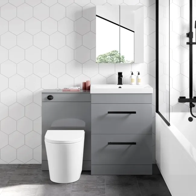 Avon Stone Grey Combination Basin Drawer and Boston Toilet 1100mm - Black Accents