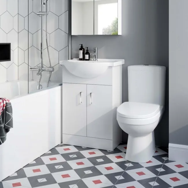 Quartz Gloss White Vanity with Semi Recessed Basin 550mm and Toilet Set