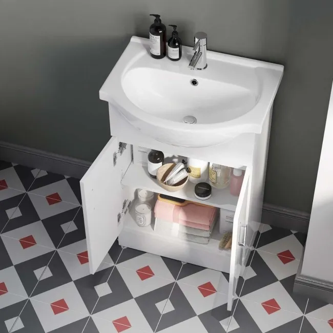 Quartz Gloss White Vanity with Semi Recessed Basin 550mm and Toilet Set