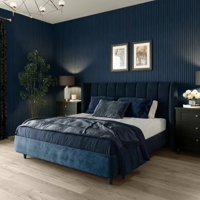 Trepanel® Texture Denim Blue Herringbone Acoustic Wood & Felt Slat Panels