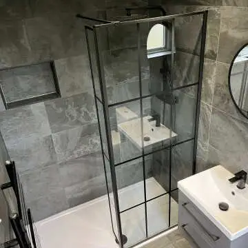 Munich Matt Black Grid Easy Clean 8mm Wet Room Shower Glass Panel 800mm