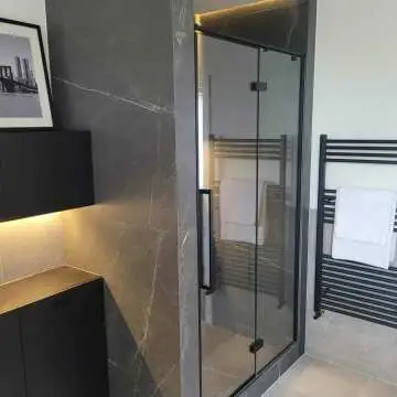Helsinki Matt Black Premium Easy Clean 8mm Hinged Shower Door 1100mm
