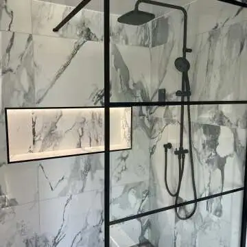 Munich Matt Black Grid Easy Clean 8mm Wet Room Shower Glass Panel 900mm