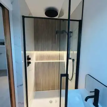 Helsinki Matt Black Premium Easy Clean 8mm Hinged Shower Door 1000mm
