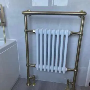 Gibraltar Large Brushed Brass Traditional Heated Towel Radiator (With Overhanging Rail)