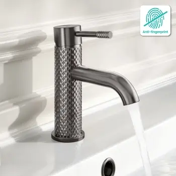 Suir Brushed Gunmetal Basin Mixer Tap with Knurled Detailing