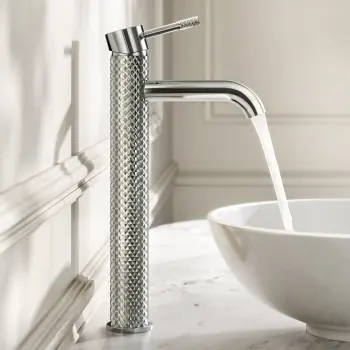 Suir Chrome High Rise Basin Mixer Tap with Knurled Detailing