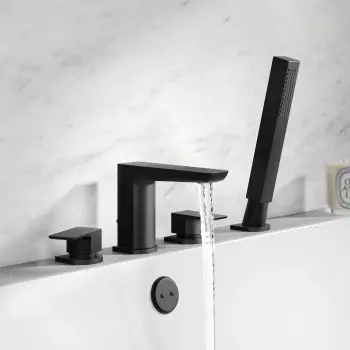 Ribble Matt Black Deck Mounted 4TH Bath Shower Mixer Tap & Handheld Shower