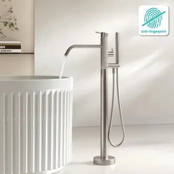 Suir Brushed Nickel Freestanding Bath Shower Mixer Tap with Knurled Detailing
