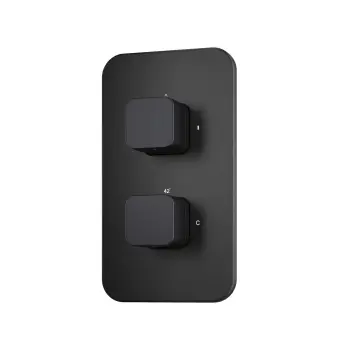 Galway Premium Matt Black Square Thermostatic Shower Valve - 2 Outlets