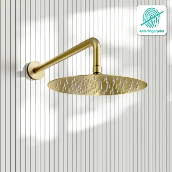 Suir Brushed Brass Shower Head 250mm with Wall Mounted Arm