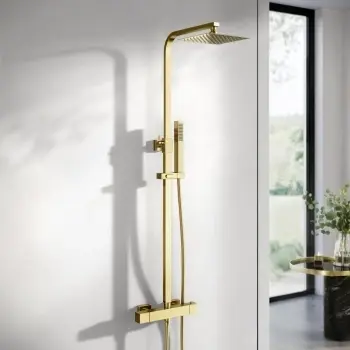 Brushed Brass Square Thermostatic Shower