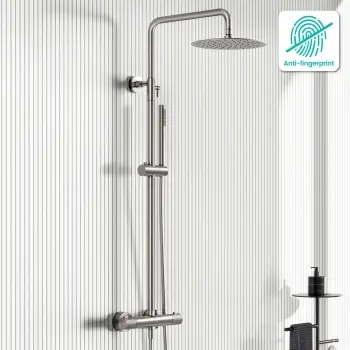 Suir Premium Brushed Nickel Round Thermostatic Shower Set with Knurled Detailing