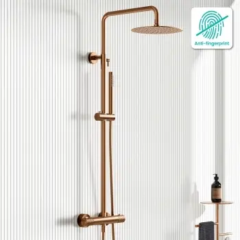 Suir Premium Brushed Copper Round Thermostatic Shower Set with Knurled Detailing