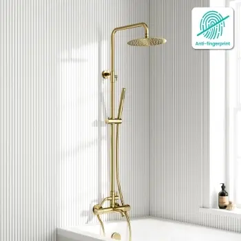 Suir Premium Round Brushed Brass Thermostatic Bath Filler Shower Set with Knurled Detailing