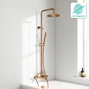 Suir Premium Round Brushed Copper Thermostatic Bath Filler Shower Set with Knurled Detailing