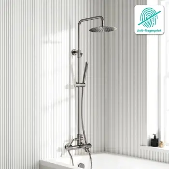 Suir Premium Round Brushed Gunmetal Thermostatic Bath Filler Shower Set with Knurled Detailing
