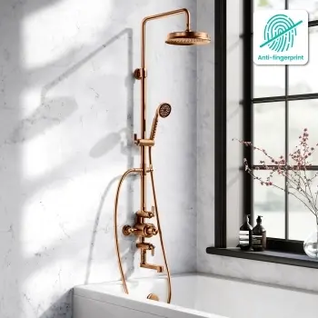 Corrib Premium Round Brushed Copper Thermostatic Bath Filler Shower Set