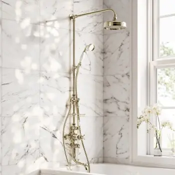 Avoca Traditional English Gold Thermostatic Bath Filler Shower Set with Hand Shower and Soap Dish