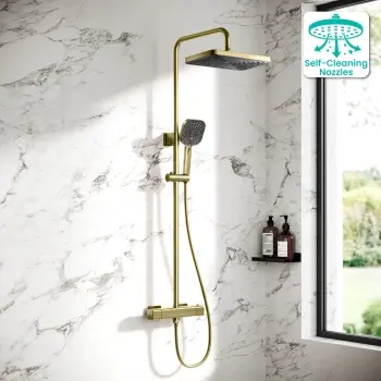 Kinsale Brushed Brass Square Thermostatic Shower Set