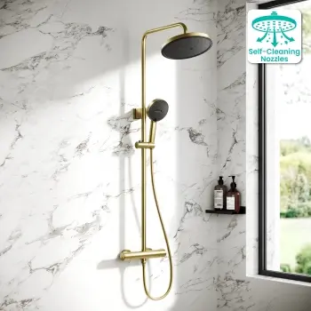 Derry Brushed Brass Round Thermostatic Shower Set