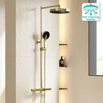 Bray Round Brushed Brass Thermostatic Bath Filler Shower Set