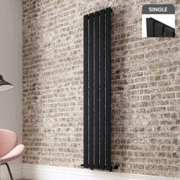 Faro Matt Black Single Flat Panel Vertical Radiator 1800x350mm