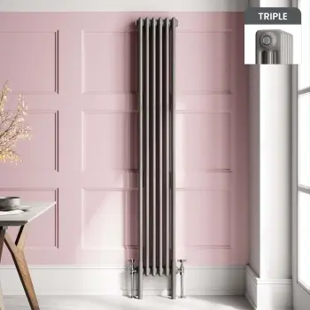 Athens Stone Grey Triple Column Vertical Traditional Radiator 1800x290mm