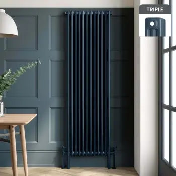 Athens Inky Blue Triple Column Vertical Traditional Radiator 1800x560mm