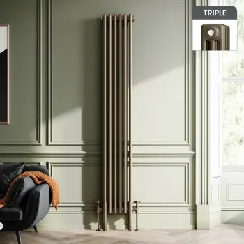Athens Antique Gold Triple Column Vertical Traditional Radiator 1800x290mm
