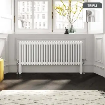 Athens White Triple Column Horizontal Traditional Radiator 450x1190mm