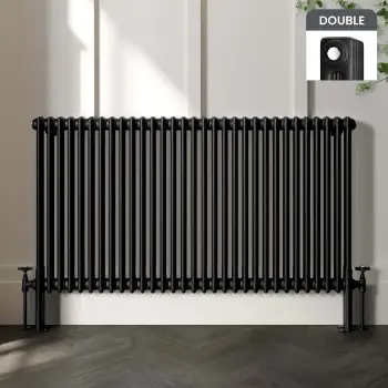 Athens Matt Black Double Column Horizontal Traditional Radiator 750x1415mm