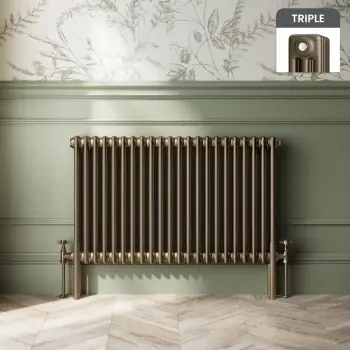 Athens Antique Gold Triple Column Horizontal Traditional Radiator 600x1010mm