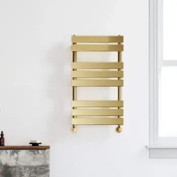 Santorini Brushed Brass Flat Panel Heated Towel Rail 800x450mm