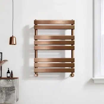 Santorini Brushed Copper Flat Panel Heated Towel Rail 800x600mm
