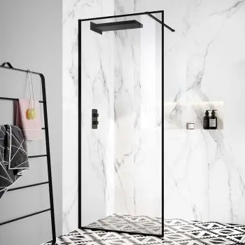 Munich Matt Black Framed Easy Clean 8mm Wet Room Shower Glass Panel 700mm