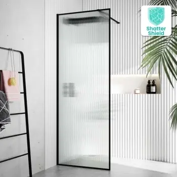 Munich Fluted Effect Matt Black Framed Easy Clean 8mm Wet Room Shower Glass Panel 800mm