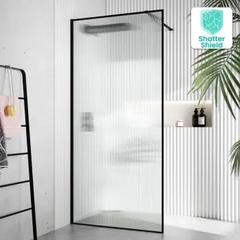 Munich Fluted Effect Matt Black Framed Easy Clean 8mm Wet Room Shower Glass Panel 1000mm