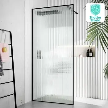 Munich Fluted Effect Matt Black Framed Easy Clean 8mm Wet Room Shower Glass Panel 900mm