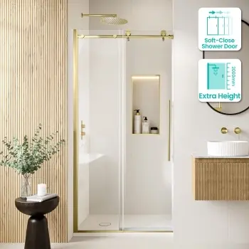 Prague Brushed Brass 8mm Soft-Closing Sliding Shower Door 1000mm
