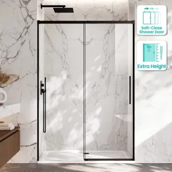 Lisbon Matt Black 8mm Soft-Closing Sliding Shower Door 1400mm
