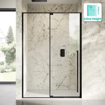 Cologne Matt Black Easy Clean 8mm Hinged Shower Door 1400mm