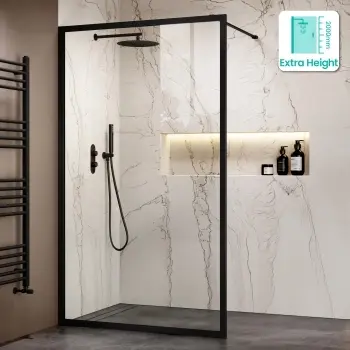 Antwerp Matt Black Framed Easy Clean 8mm Wet Room Shower Glass Panel 1100mm
