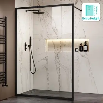 Antwerp Matt Black Framed Easy Clean 8mm Wet Room Shower Glass Panel 1400mm