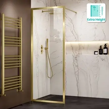 Antwerp Brushed Brass Framed Easy Clean 8mm Wet Room Shower Glass Panel 700mm