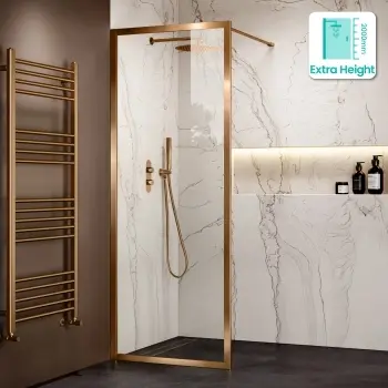 Antwerp Brushed Copper Framed Easy Clean 8mm Wet Room Shower Glass Panel 800mm