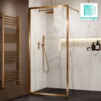 Antwerp Brushed Copper Framed Easy Clean 8mm Wet Room Shower Glass Panel 900mm