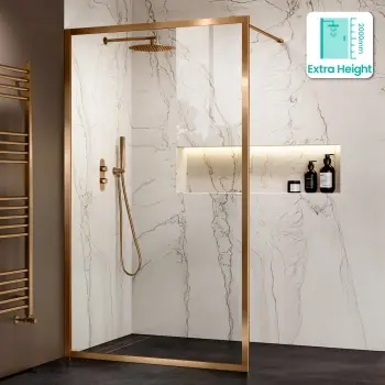 Antwerp Brushed Copper Framed Easy Clean 8mm Wet Room Shower Glass Panel 1100mm