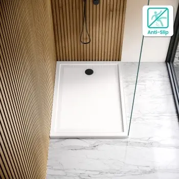 Doha Rectangular Gloss White Anti-slip Stone Shower Tray 1200x700mm