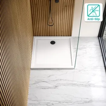 Doha Square Gloss White Anti-slip Stone Shower Tray 900x900mm